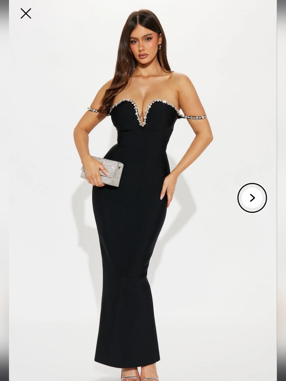 Fashion Nova Heidi Strapless Bandage Gown with Rhinestone Trim-Plum/Purple